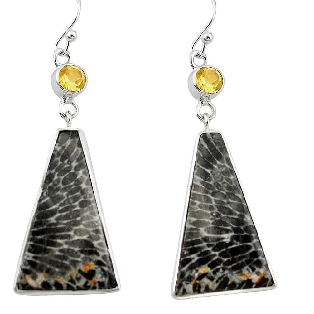 Natural black stingray coral from alaska 925 silver dangle earrings k96409