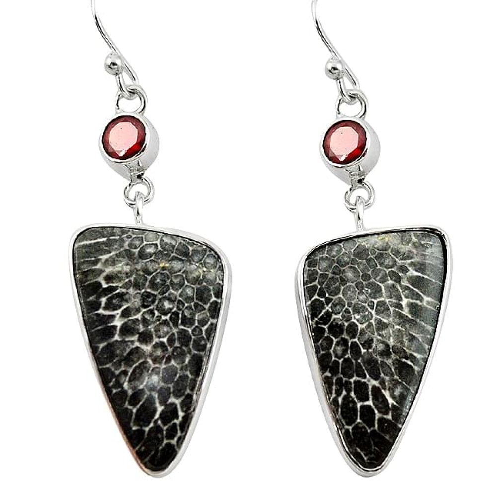 Natural black stingray coral from alaska 925 silver dangle earrings k96411