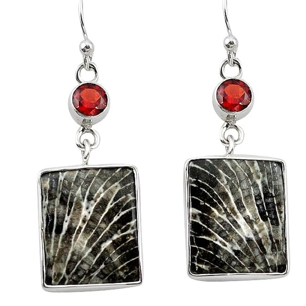 Natural black stingray coral from alaska 925 silver dangle earrings k96413