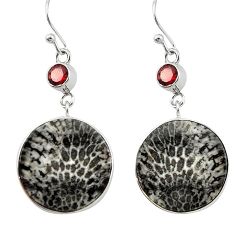 Natural black stingray coral from alaska 925 silver dangle earrings k96417