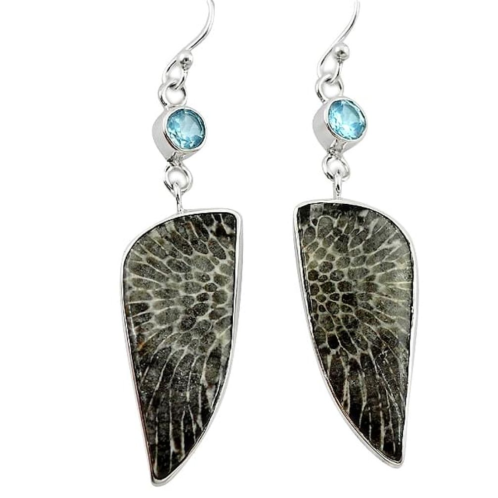 925 silver natural black stingray coral from alaska dangle earrings k96420