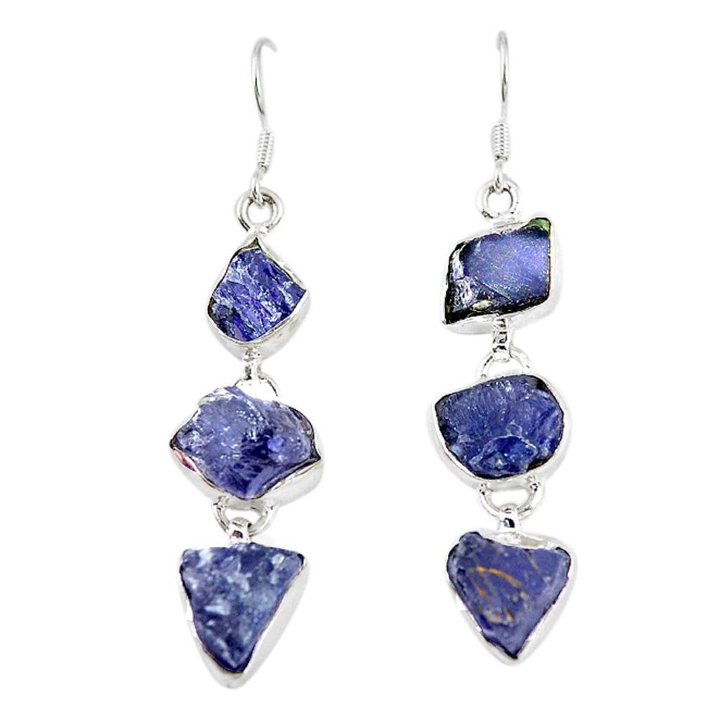 Natural blue iolite rough 925 sterling silver earrings jewelry m11082