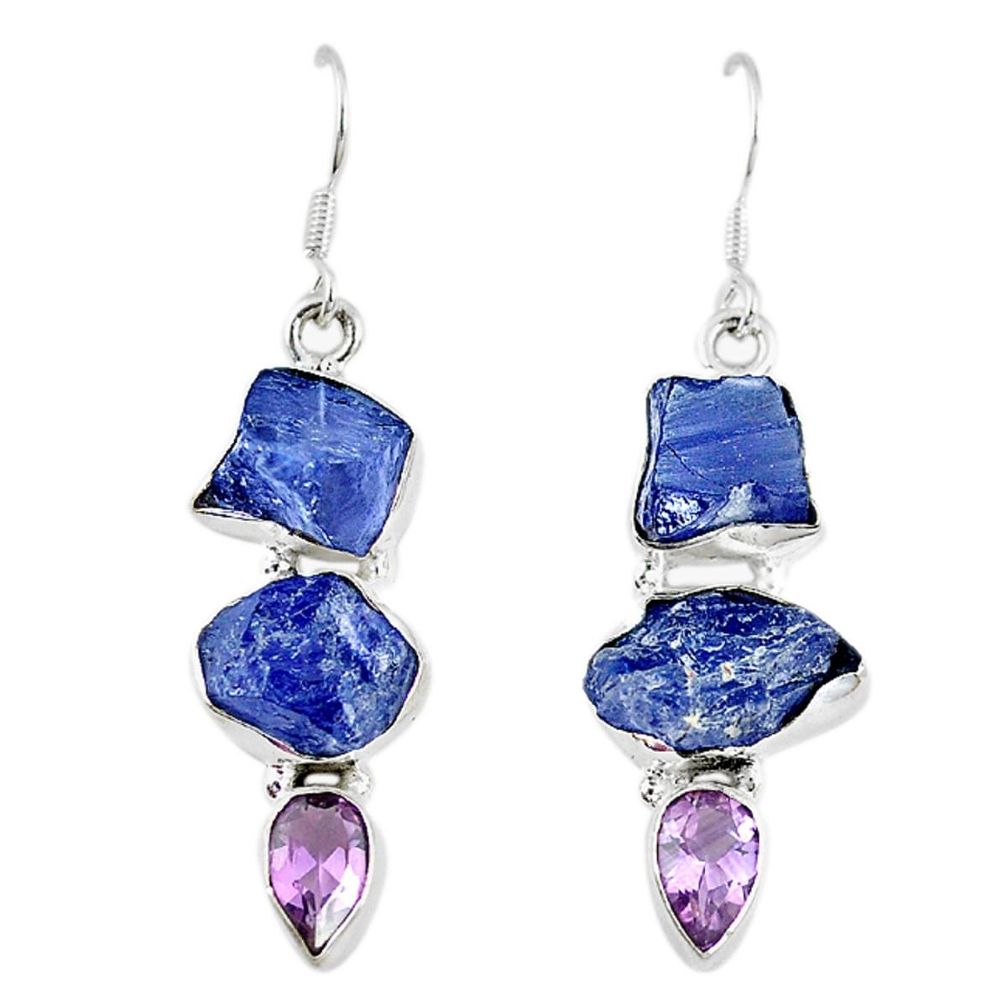 Natural blue iolite rough amethyst 925 sterling silver earrings m11086