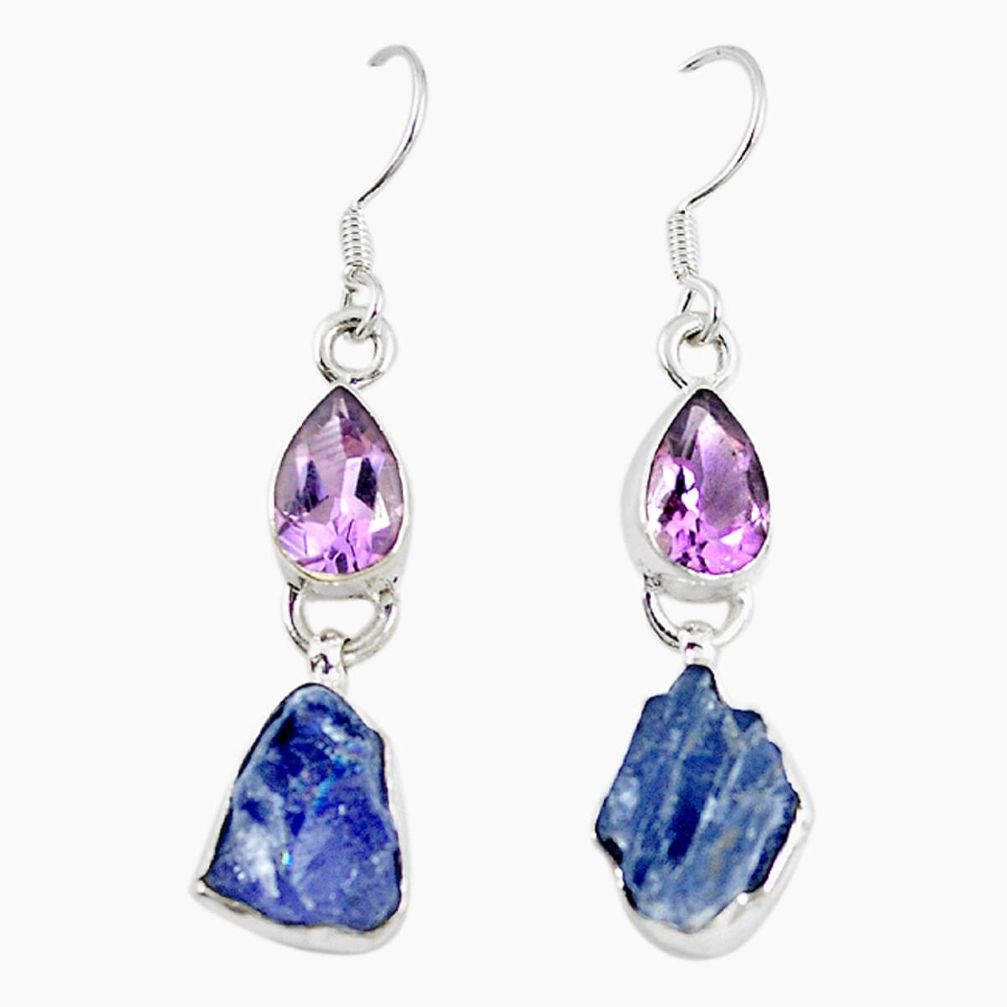 Natural blue iolite rough amethyst 925 sterling silver earrings m11089