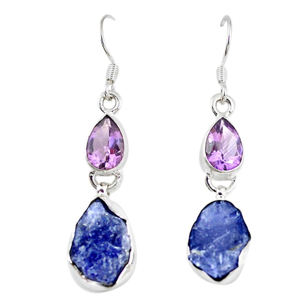 Natural blue iolite rough amethyst 925 sterling silver earrings m11091