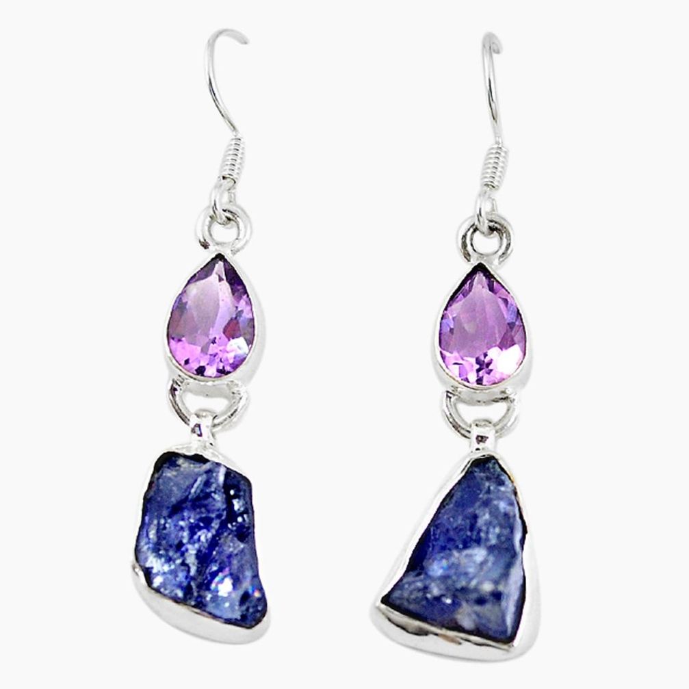 925 sterling silver natural blue iolite rough amethyst earrings jewelry m11098