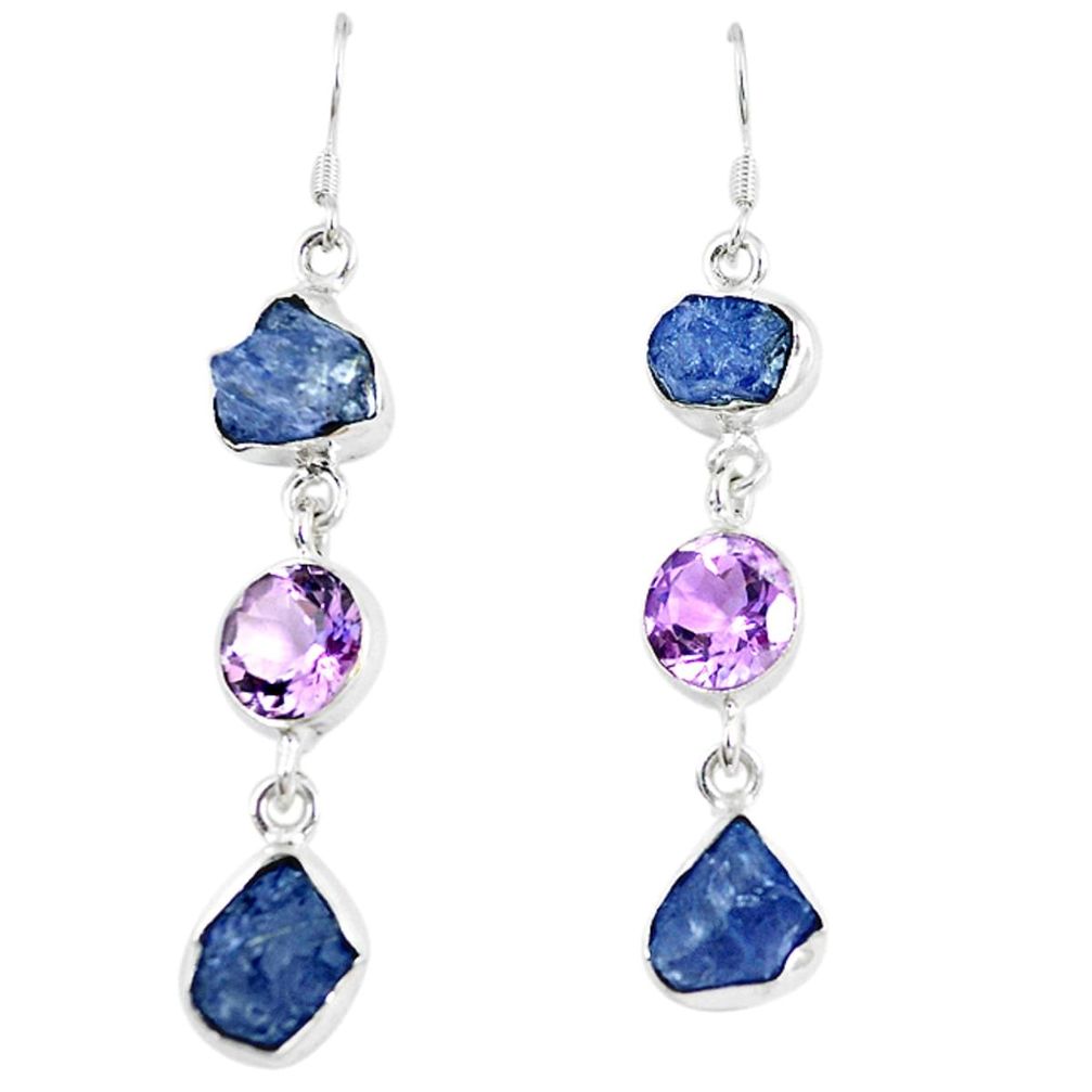 Natural blue iolite rough amethyst 925 sterling silver earrings m11216