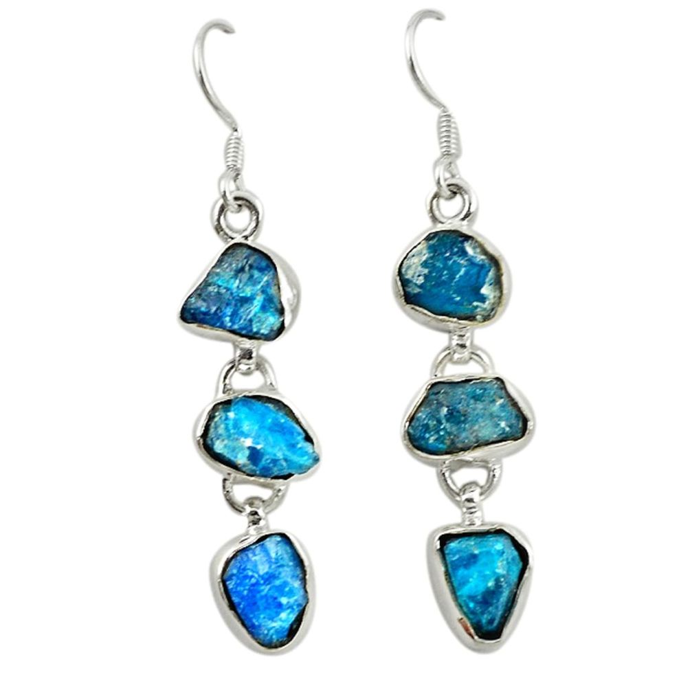 Blue apatite rough 925 sterling silver earrings jewelry m13441