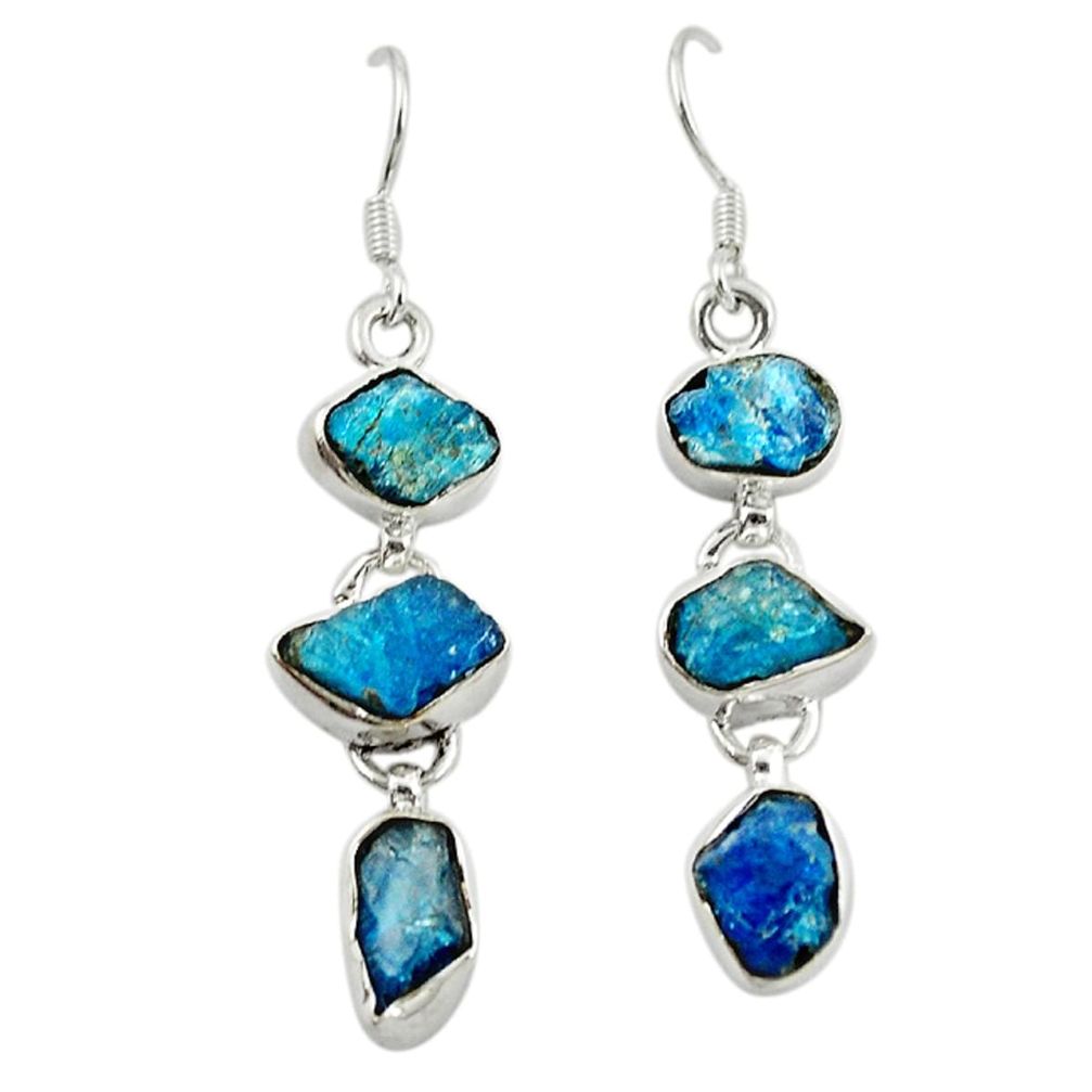 Blue apatite rough 925 sterling silver earrings jewelry m13443