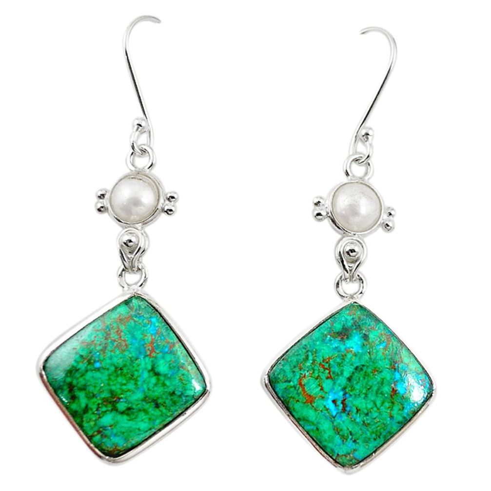 Natural green chrysocolla pearl 925 silver dangle earrings m15118