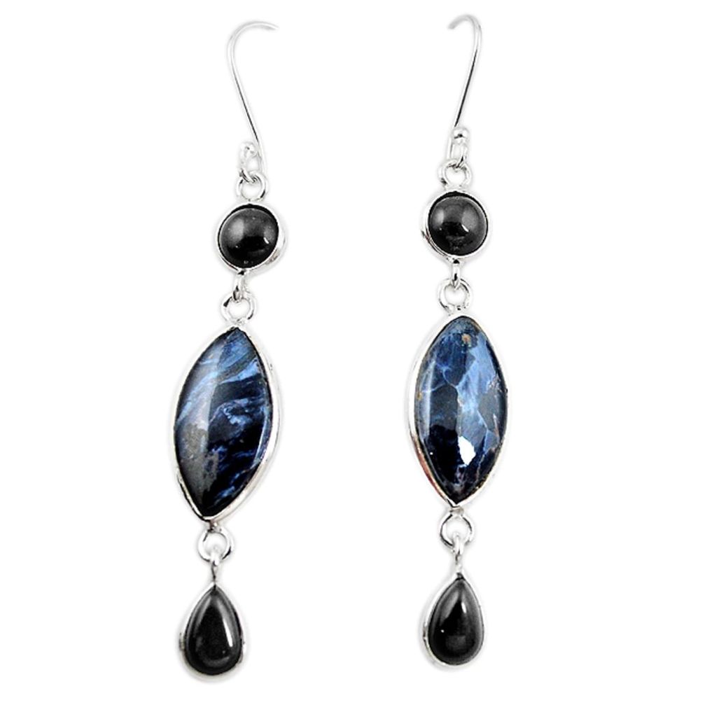 Natural black pietersite (african) 925 silver dangle earrings jewelry m15187