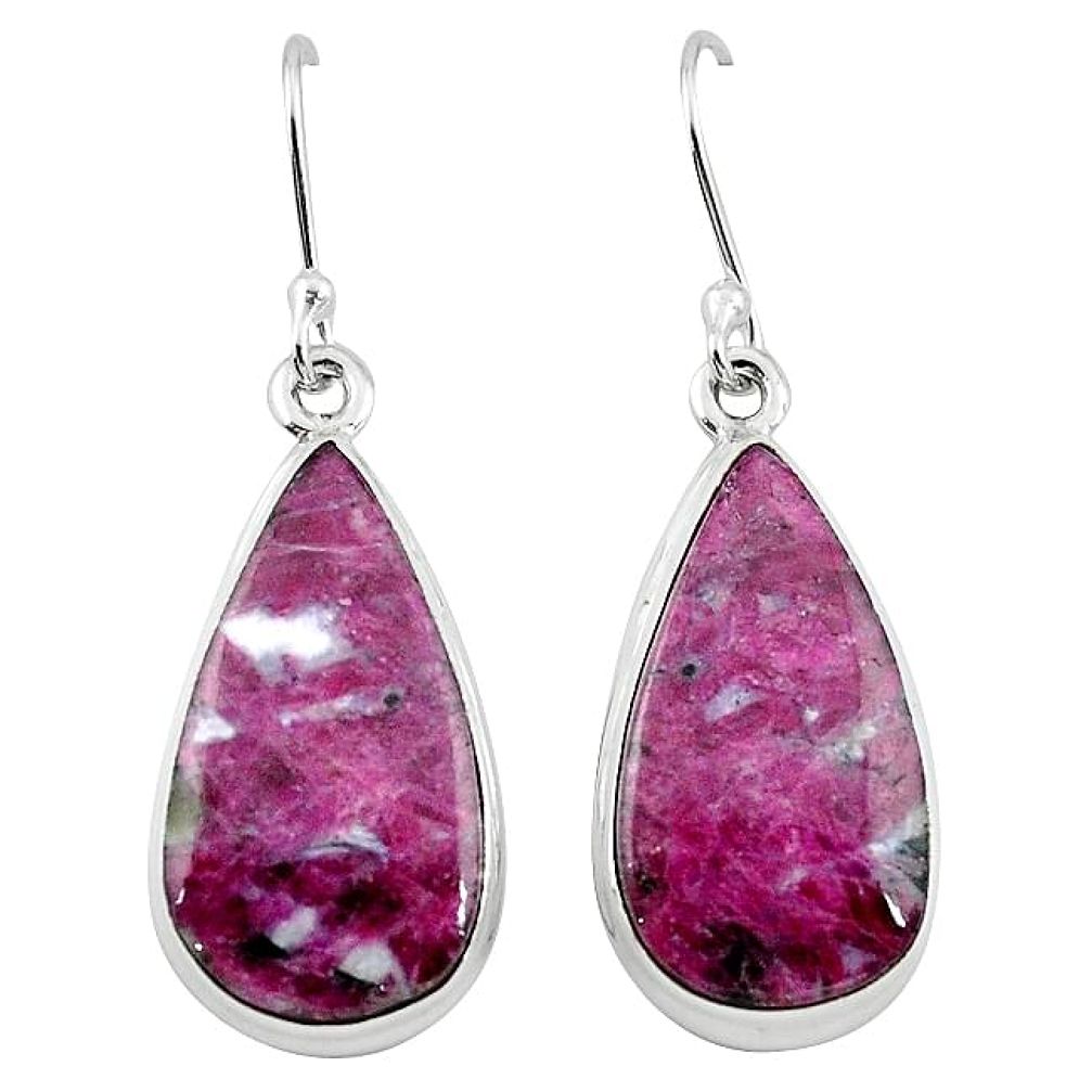 Natural pink ruby zoisite 925 sterling silver dangle earrings m1629