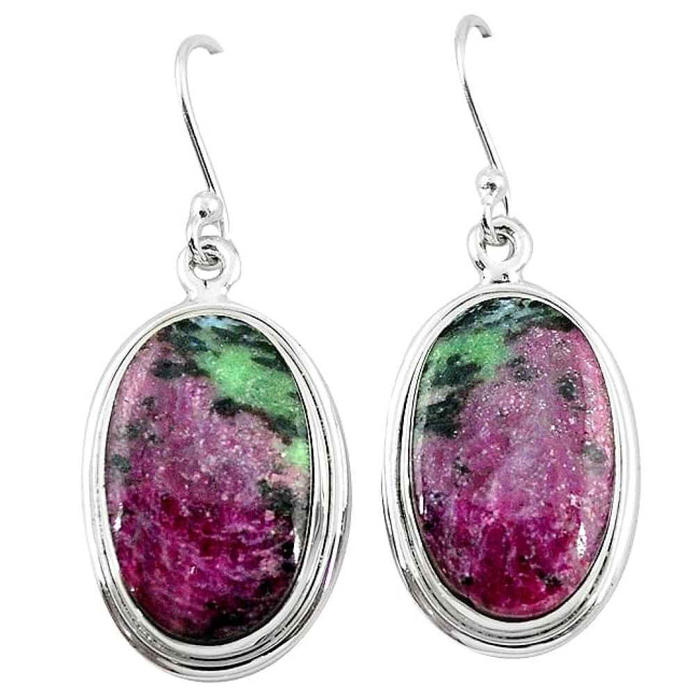 Natural pink ruby zoisite 925 sterling silver dangle earrings m1645