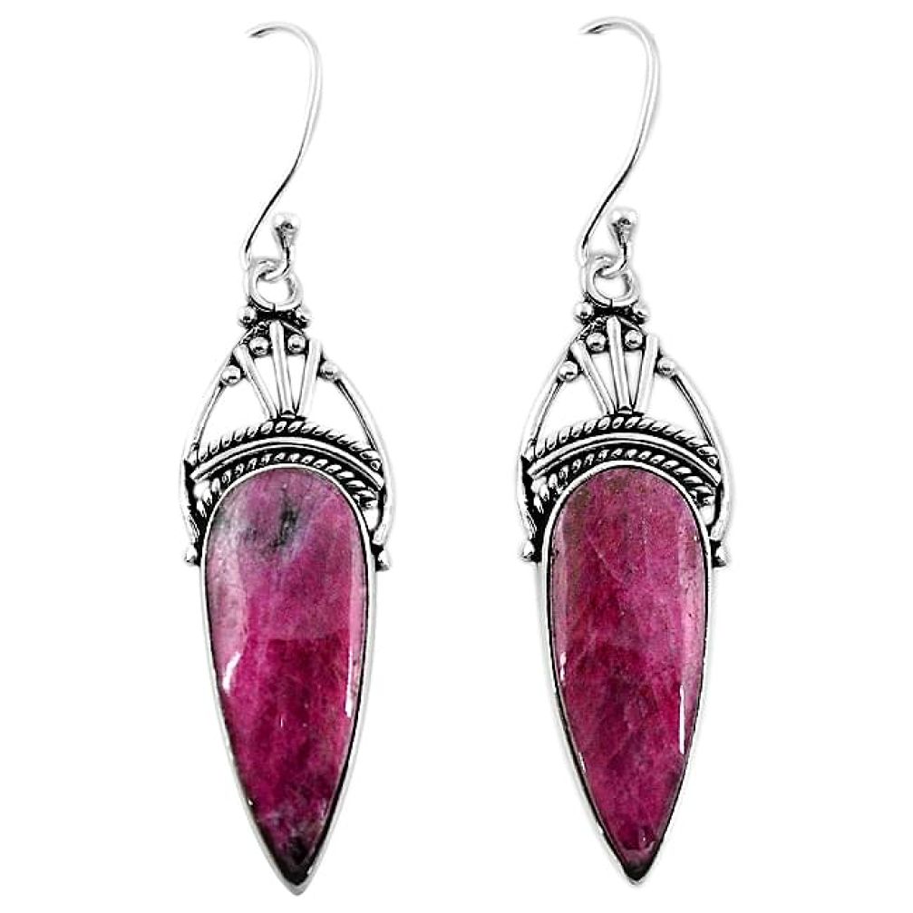 Natural pink ruby zoisite 925 sterling silver dangle earrings jewelry m1675