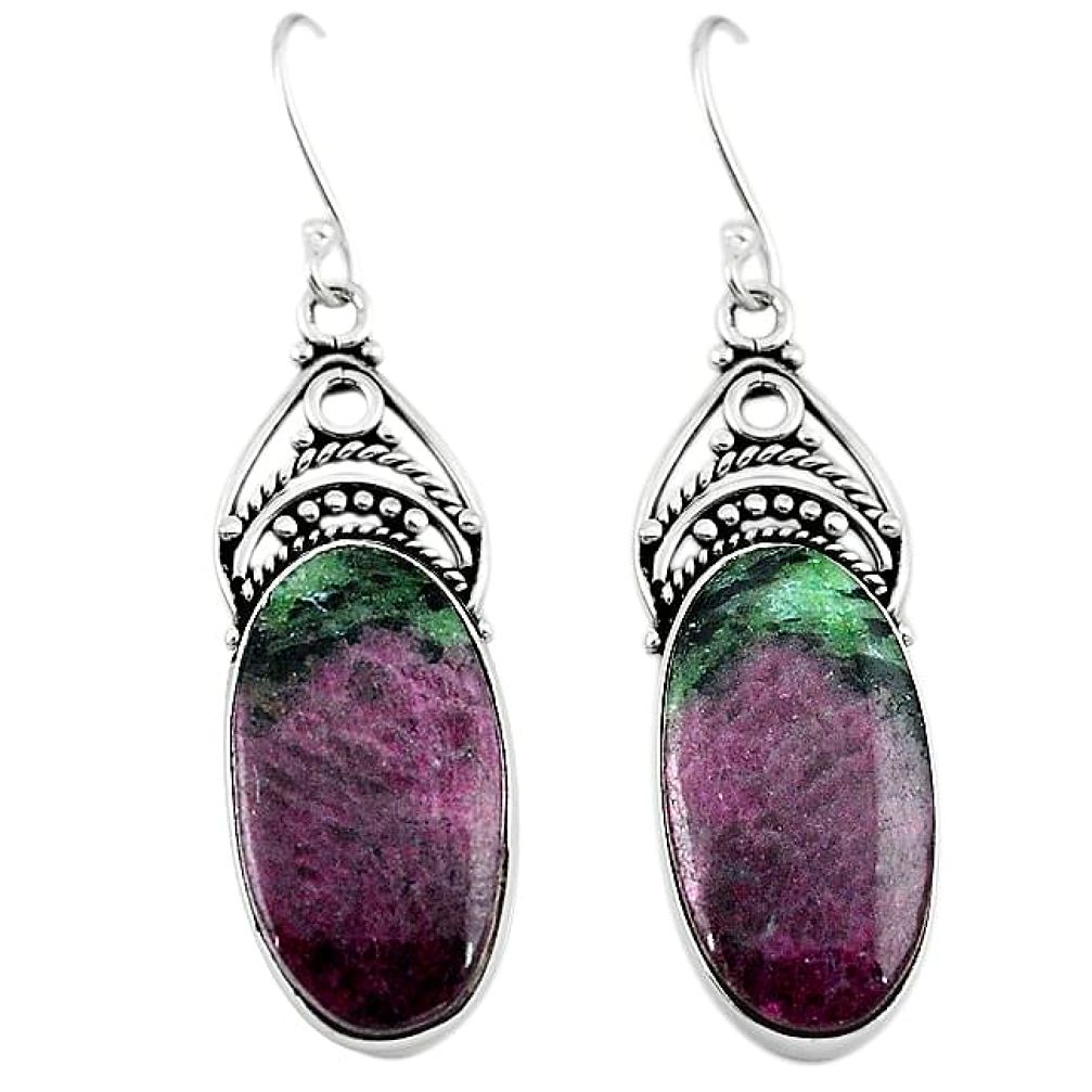 Natural pink ruby zoisite 925 sterling silver dangle earrings m1683