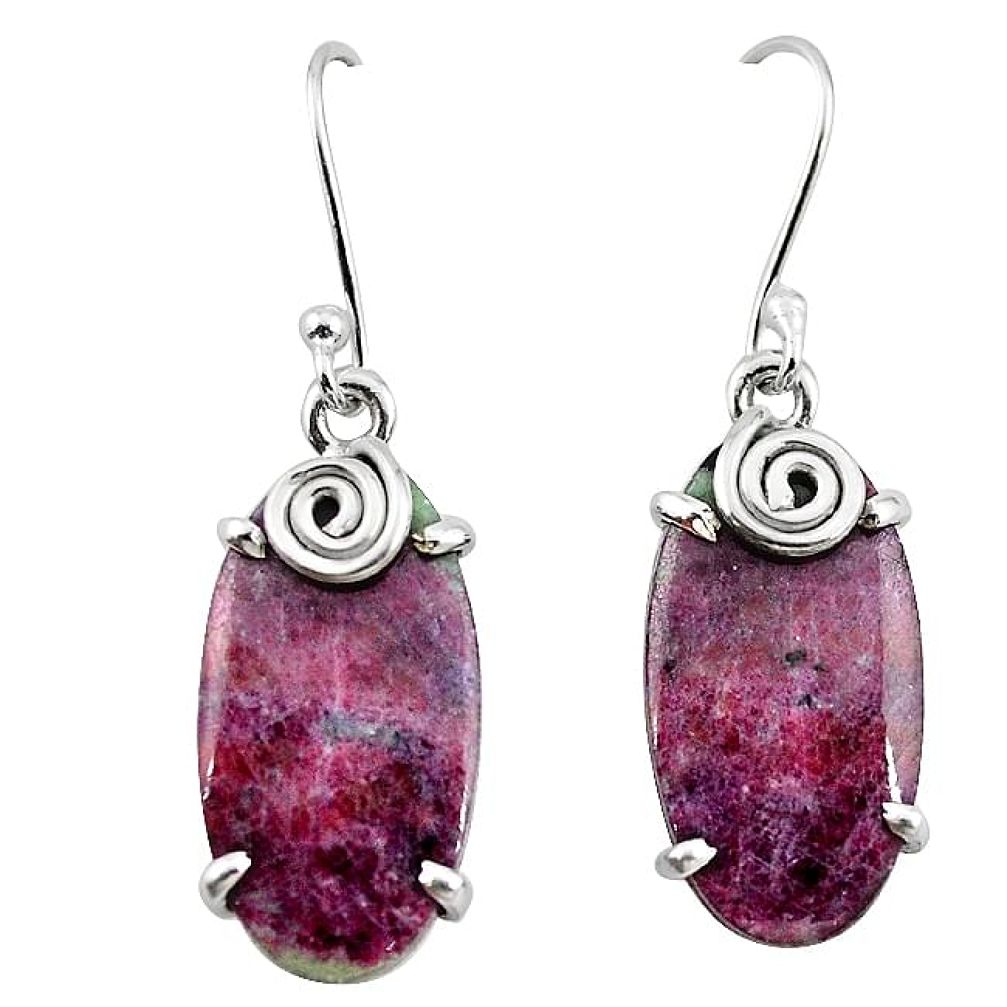 Natural pink ruby zoisite 925 sterling silver dangle earrings m1730