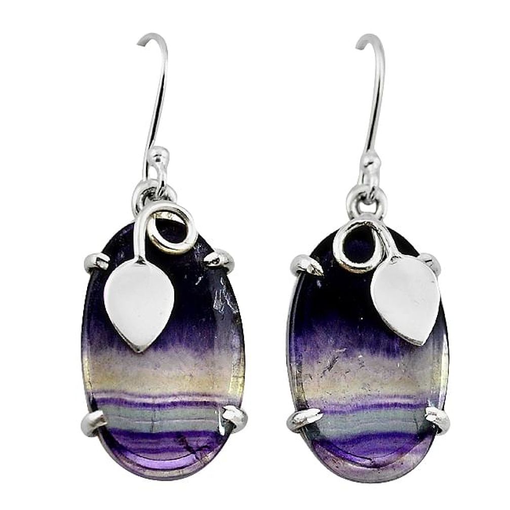 Natural multi color fluorite 925 sterling silver dangle earrings m1773