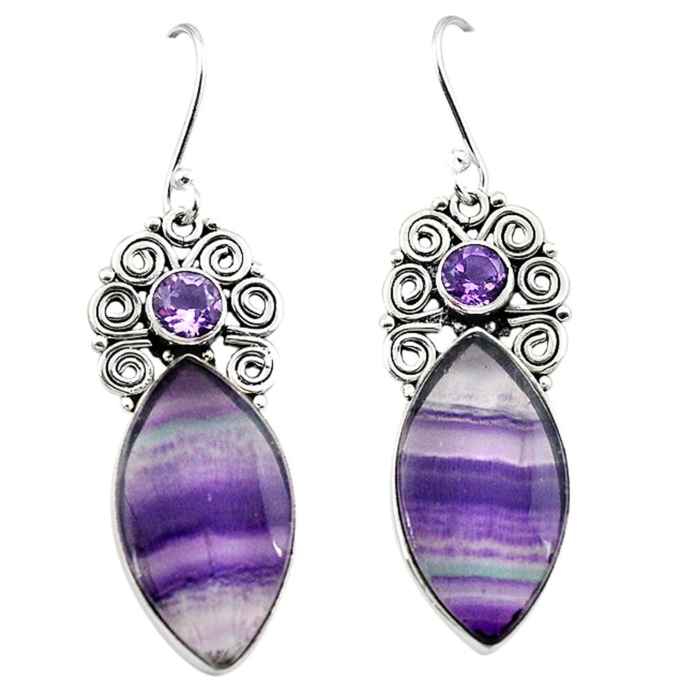 925 silver natural multi color fluorite amethyst dangle earrings m1864