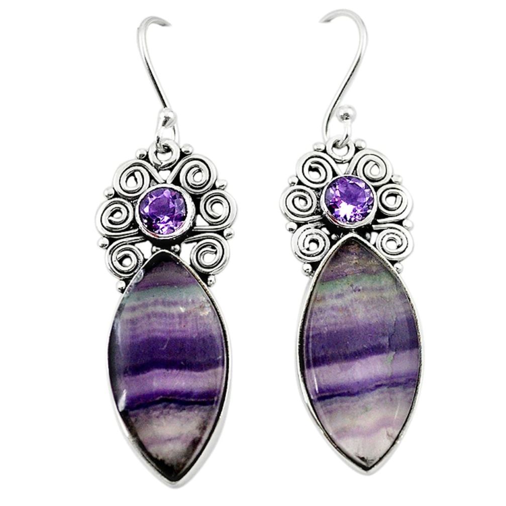 Natural multi color fluorite amethyst 925 silver dangle earrings m1871