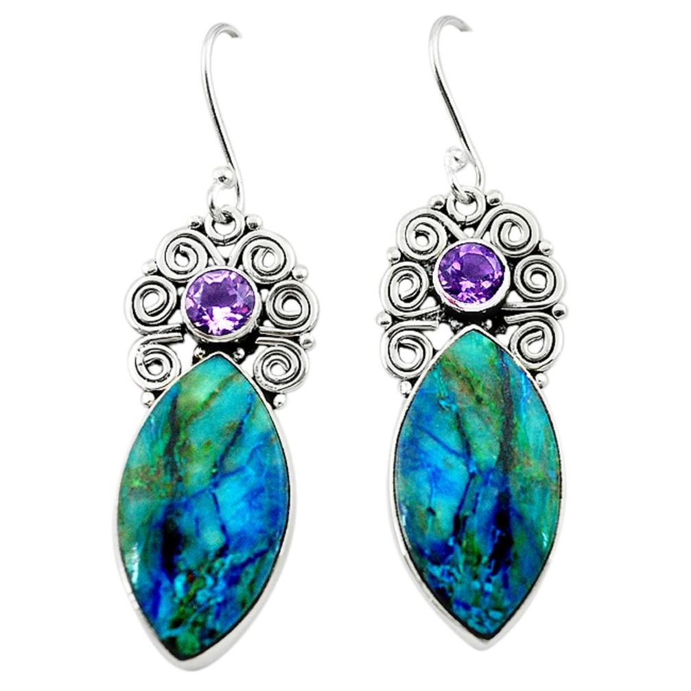 925 silver natural blue shattuckite amethyst dangle earrings jewelry m1879