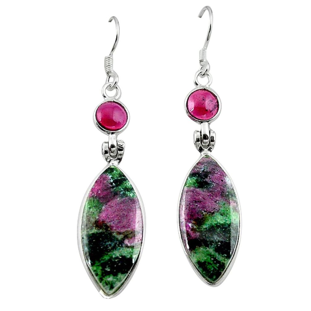 Natural pink ruby zoisite red garnet 925 silver dangle earrings m1926