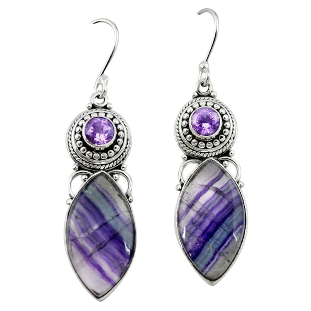 Natural multi color fluorite amethyst 925 silver dangle earrings m1941