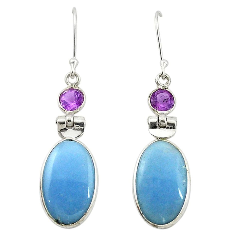 Natural blue angelite amethyst 925 silver dangle earrings jewelry m20281