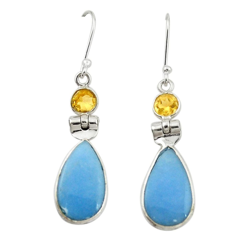 Natural blue angelite yellow citrine 925 silver dangle earrings jewelry m20282