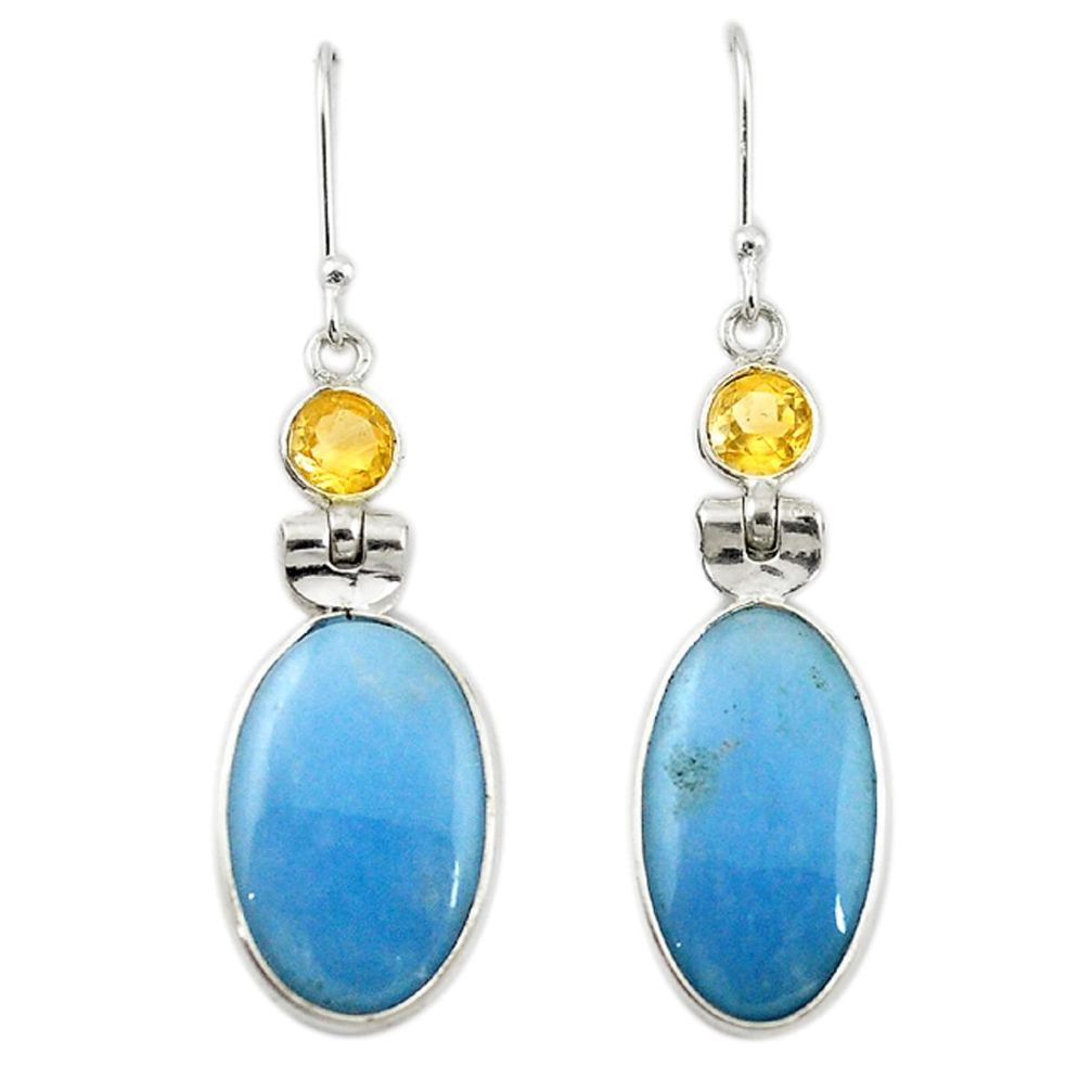 Natural blue angelite citrine 925 silver dangle earrings jewelry m20288