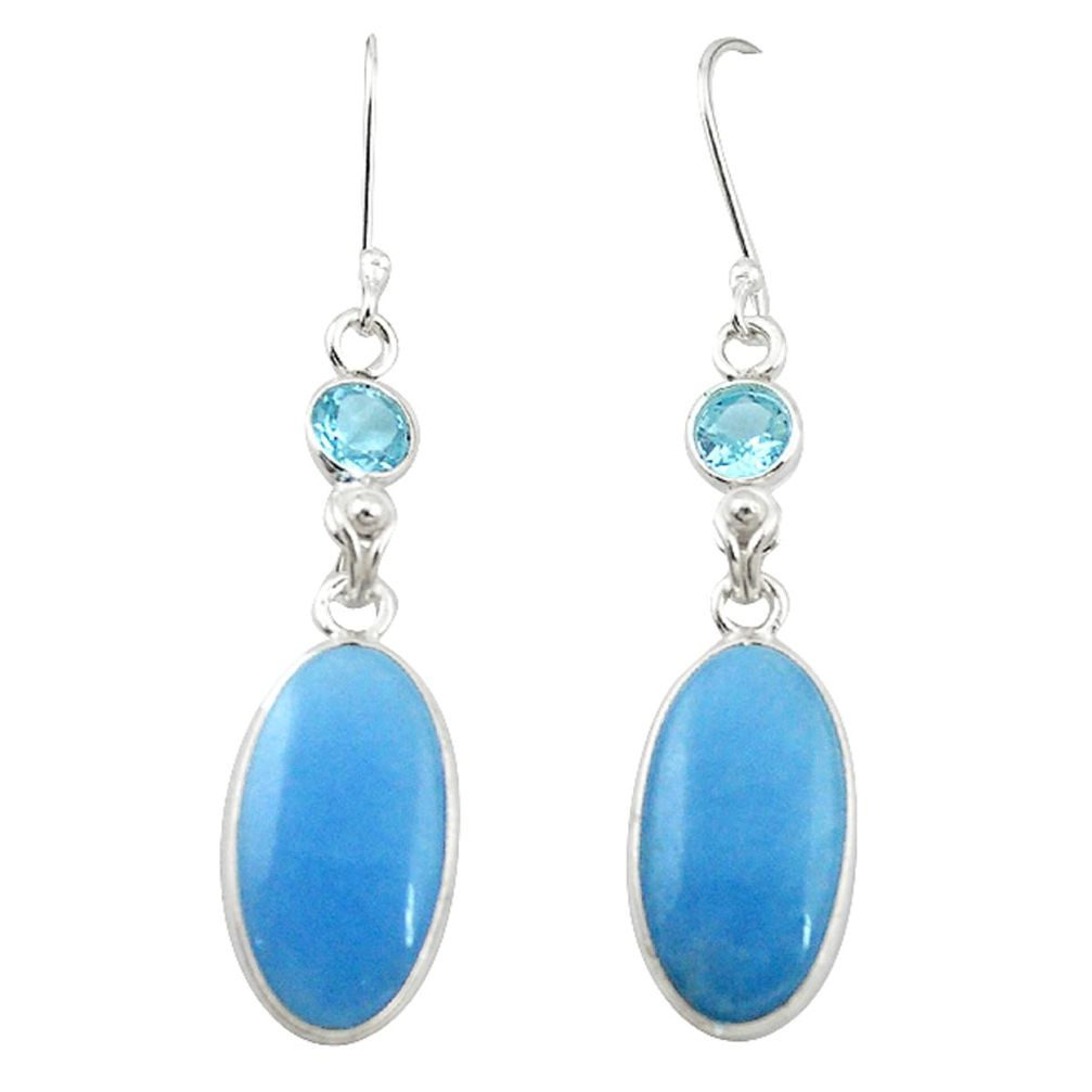 Natural blue angelite topaz 925 sterling silver dangle earrings jewelry m20289