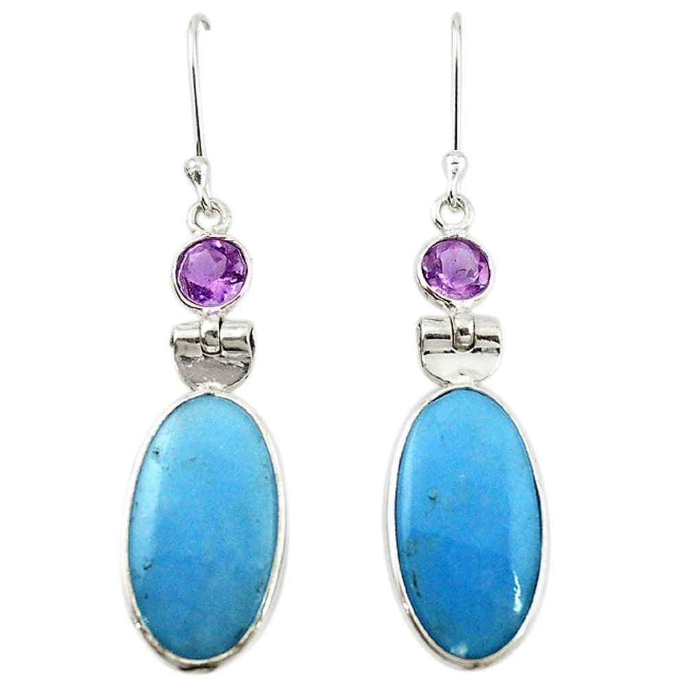 Natural blue angelite amethyst 925 silver dangle earrings jewelry m20290