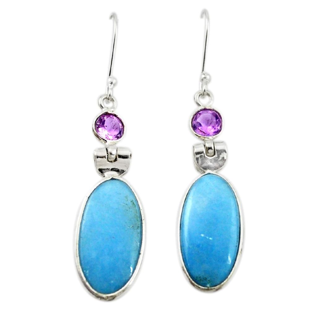 Natural blue angelite amethyst 925 sterling silver dangle earrings m20292