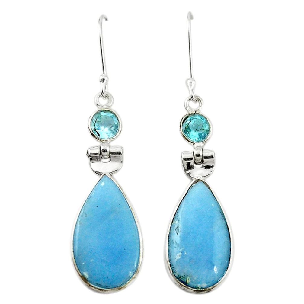 Natural blue angelite topaz 925 sterling silver dangle earrings m20295