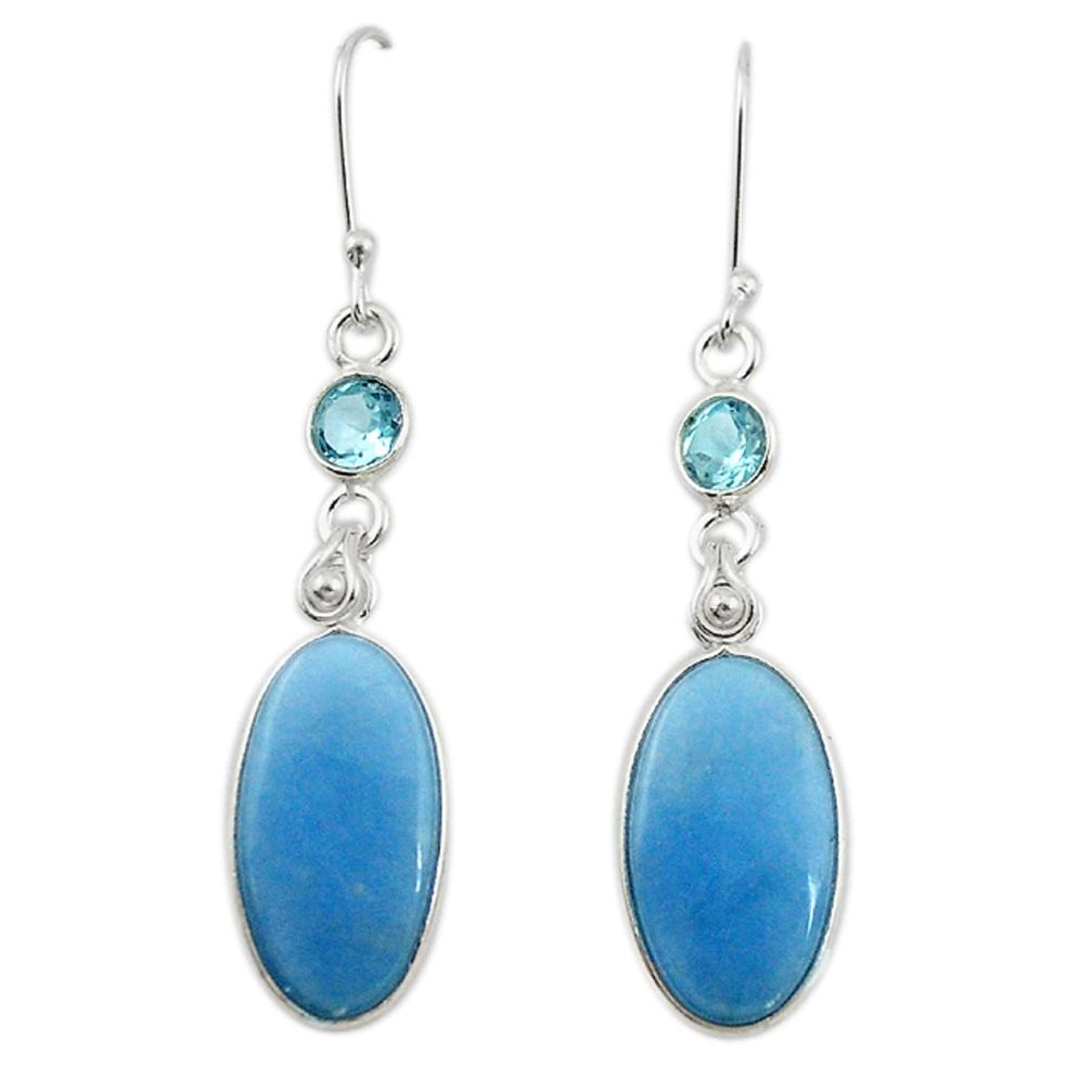 Natural blue angelite topaz 925 sterling silver dangle earrings jewelry m20298