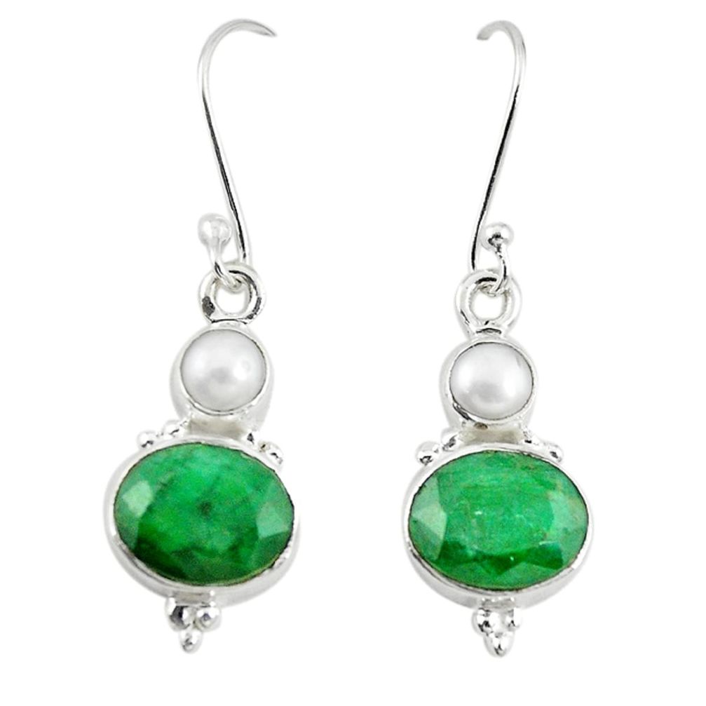 925 sterling silver natural green emerald pearl dangle earrings m22078