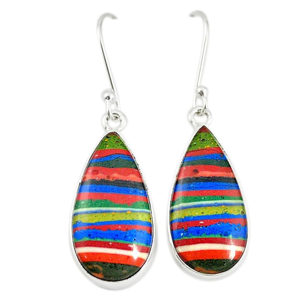 Natural multi color rainbow calsilica 925 silver dangle earrings m23001