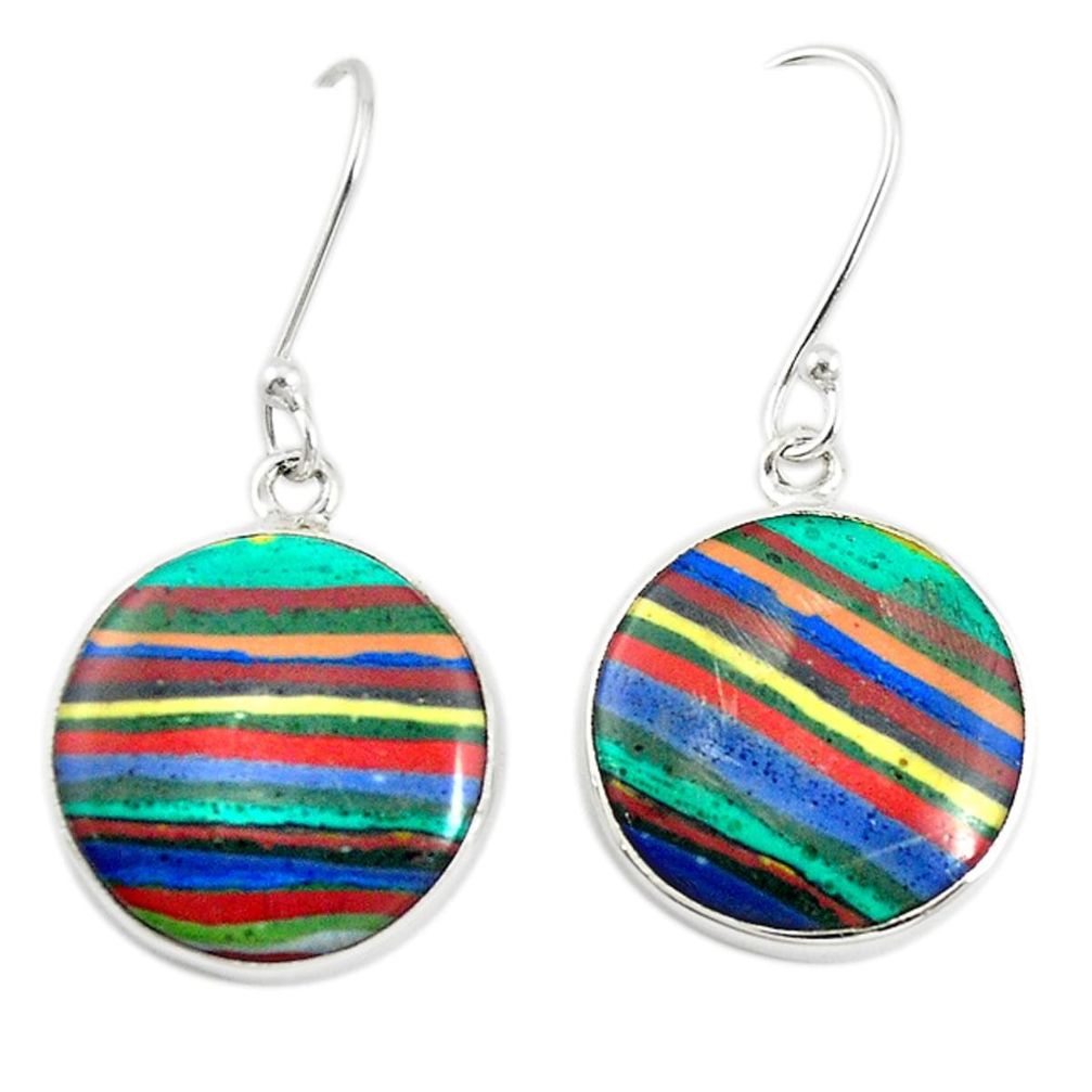 Natural multi color rainbow calsilica 925 silver dangle earrings m23006