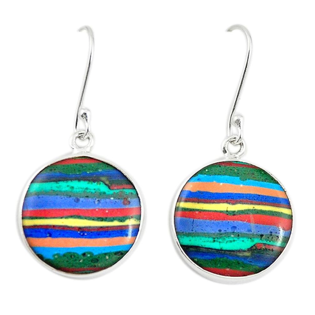 Natural multi color rainbow calsilica 925 silver dangle earrings m23007