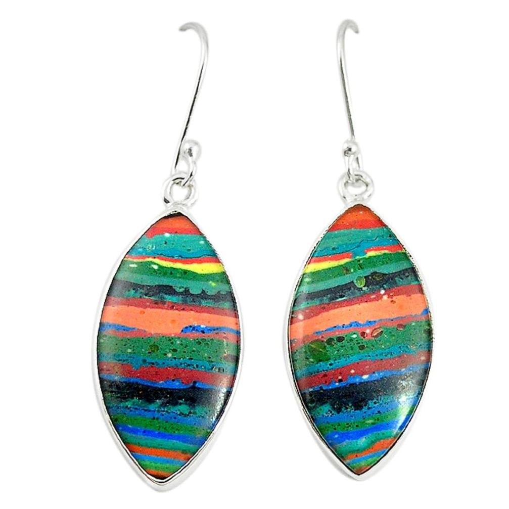 Natural multi color rainbow calsilica 925 silver dangle earrings m23008
