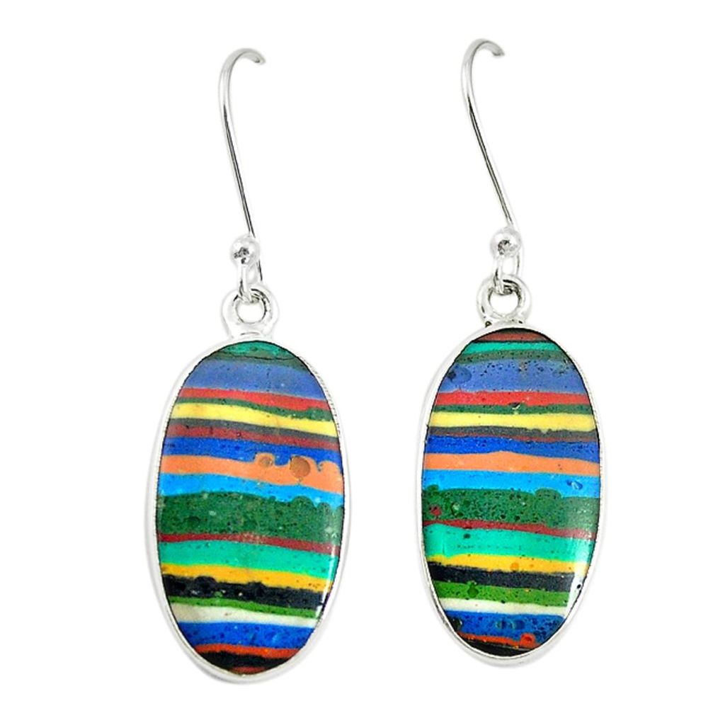 Natural multi color rainbow calsilica 925 silver dangle earrings m23009