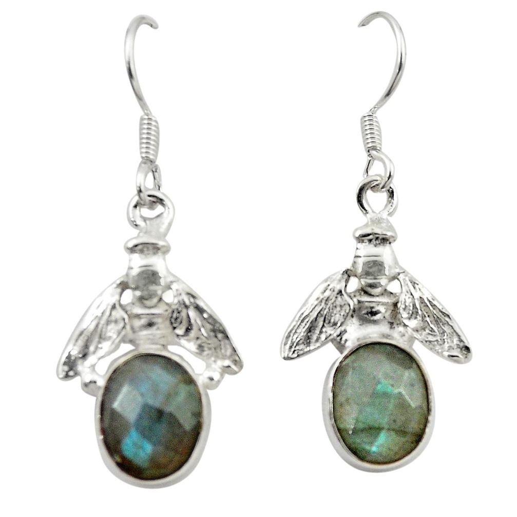 Natural blue labradorite 925 sterling silver honey bee earrings m23665