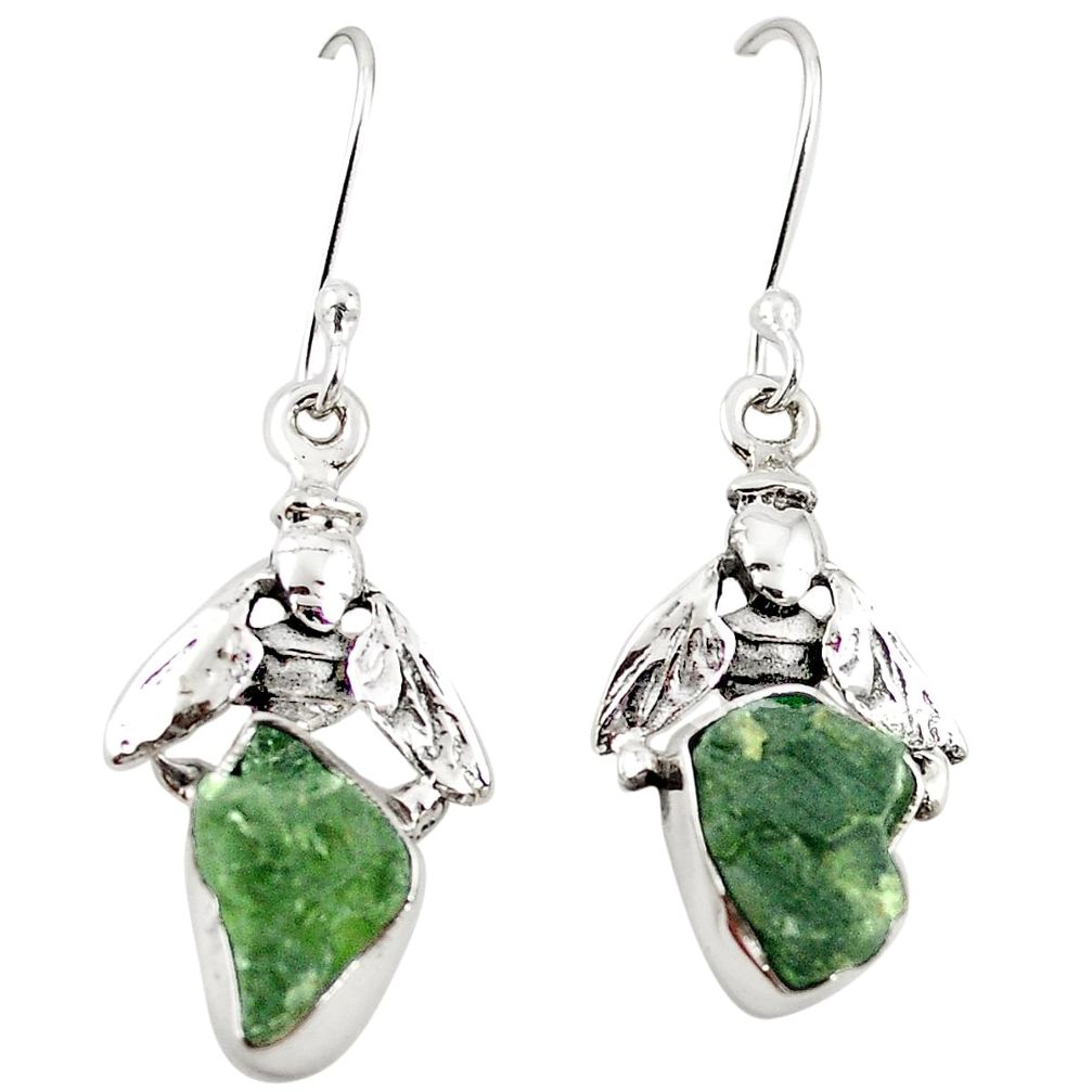 Natural green moldavite (genuine czech) 925 silver honey bee earrings m25026