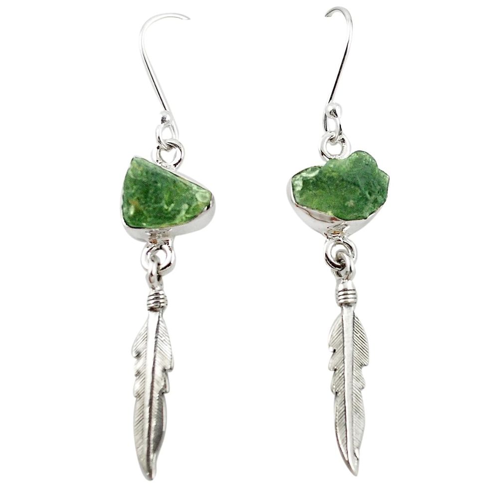 Natural green moldavite (genuine czech) 925 silver dangle earrings m25032