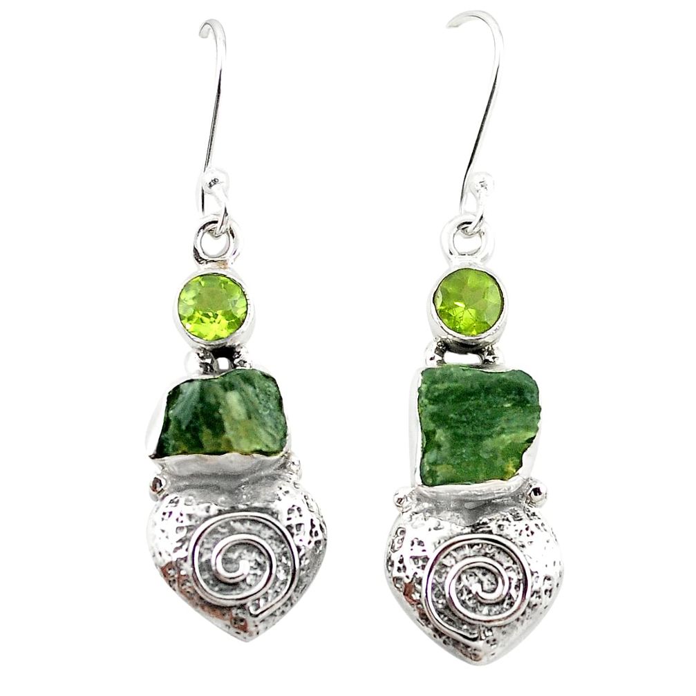 925 silver natural green moldavite (genuine czech) dangle earrings m25033