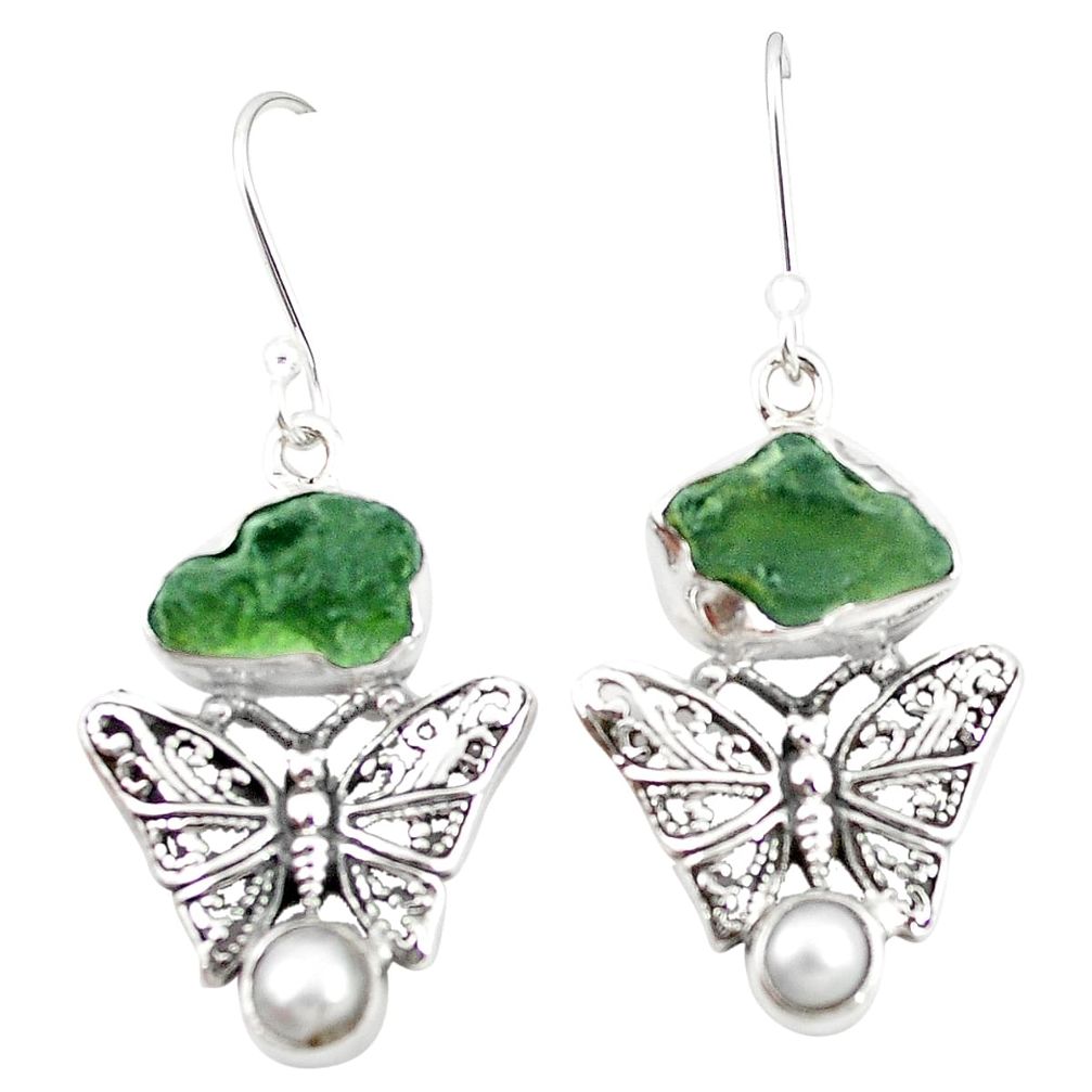 Natural green moldavite (genuine czech) 925 silver butterfly earrings m25061