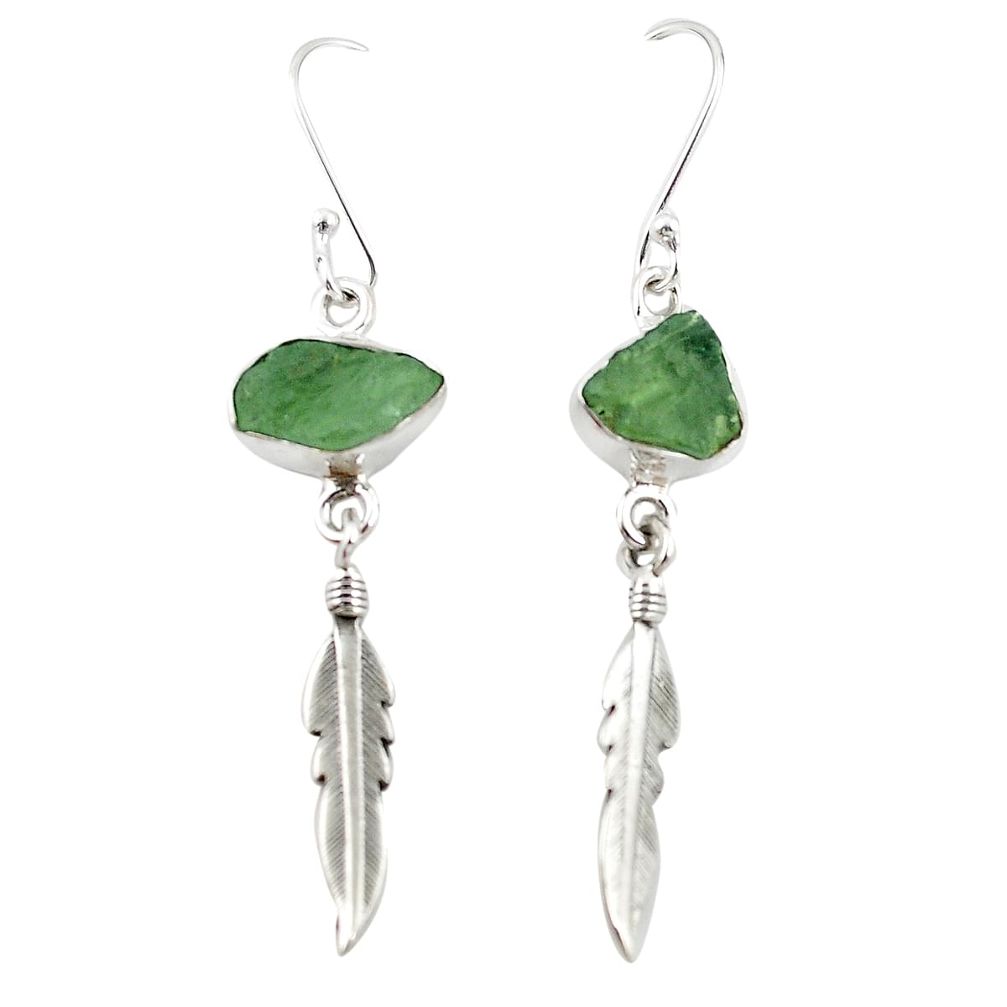 Natural green moldavite (genuine czech) 925 silver dangle earrings m25066