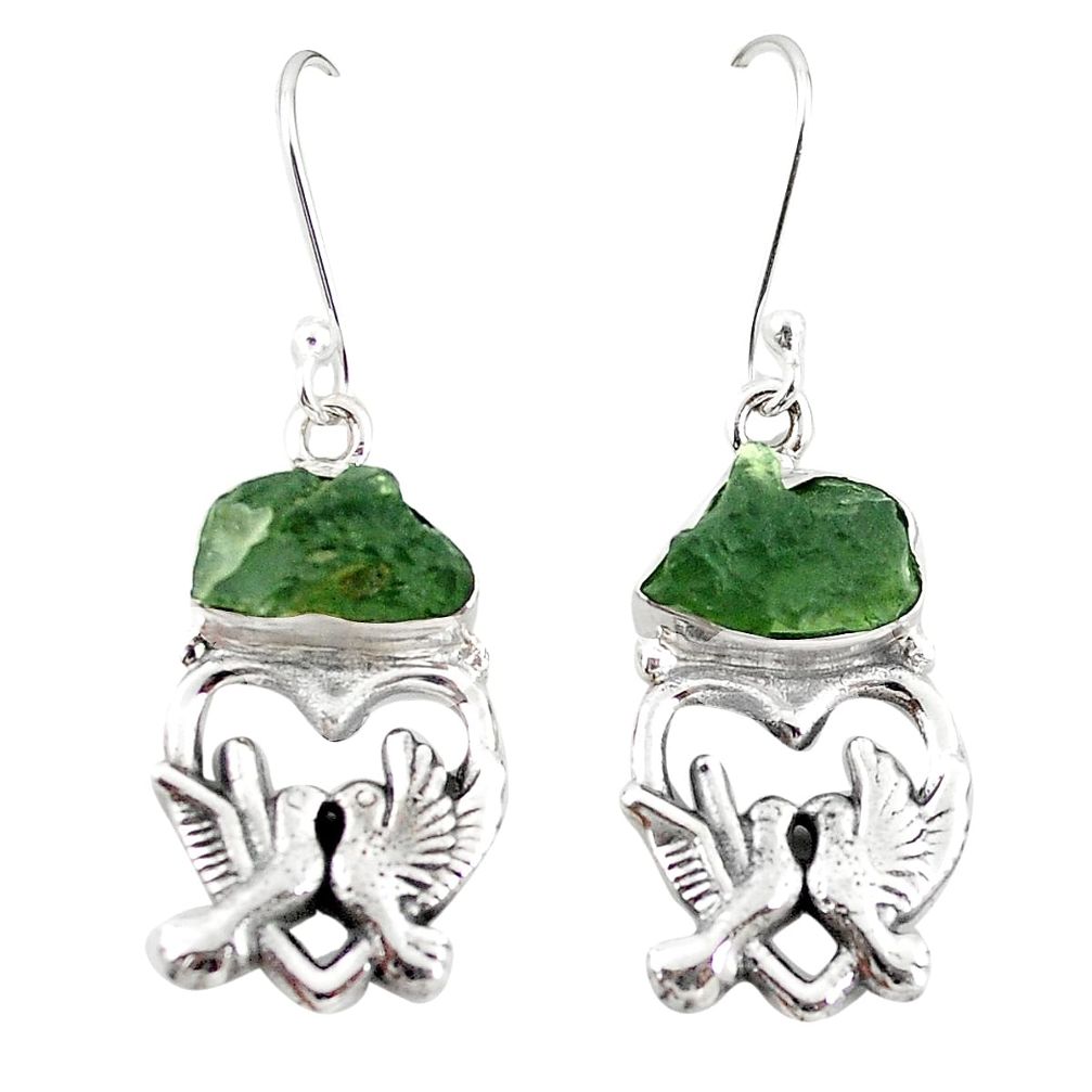 925 silver natural green moldavite (genuine czech) love birds earrings m25071