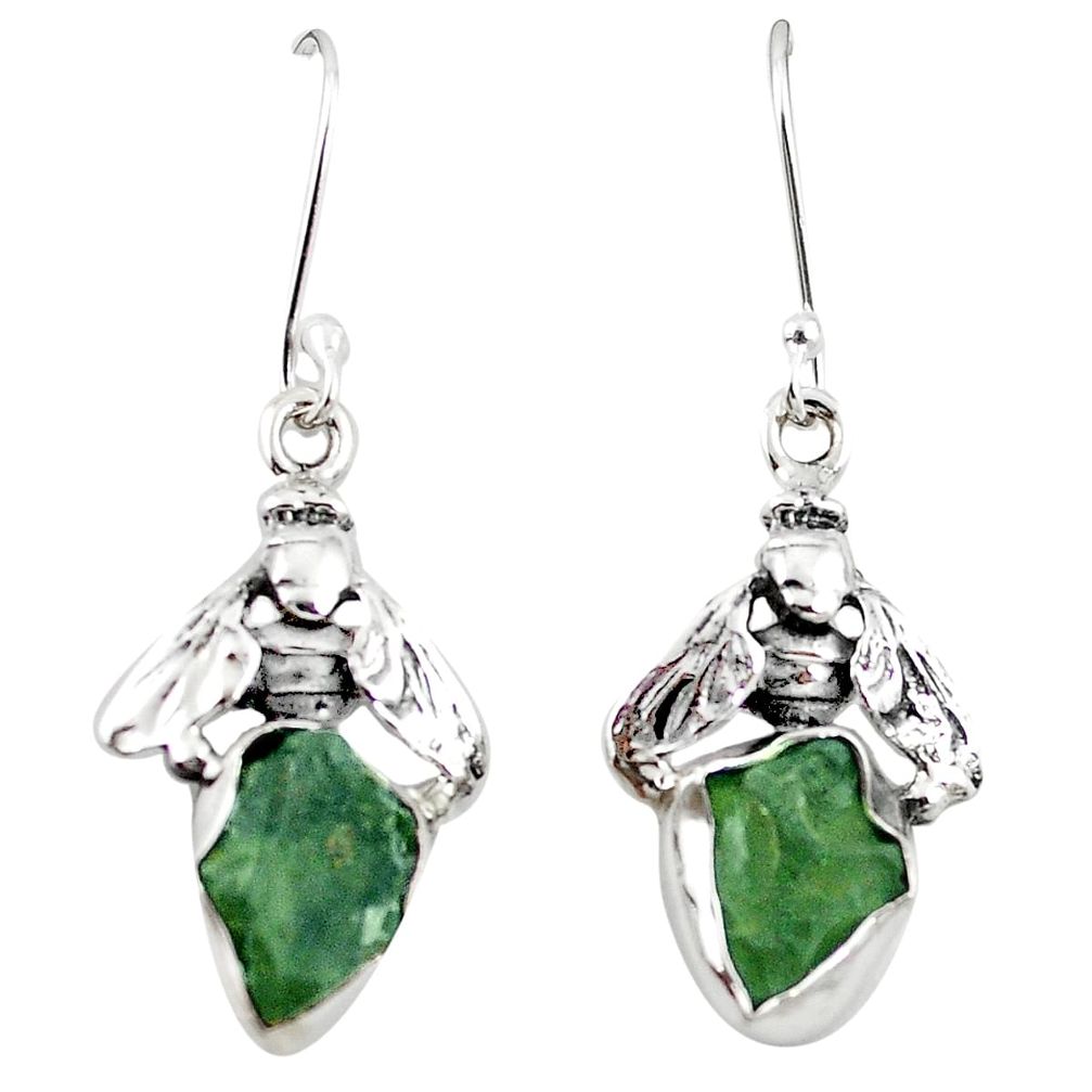 Natural green moldavite (genuine czech) 925 silver honey bee earrings m25076
