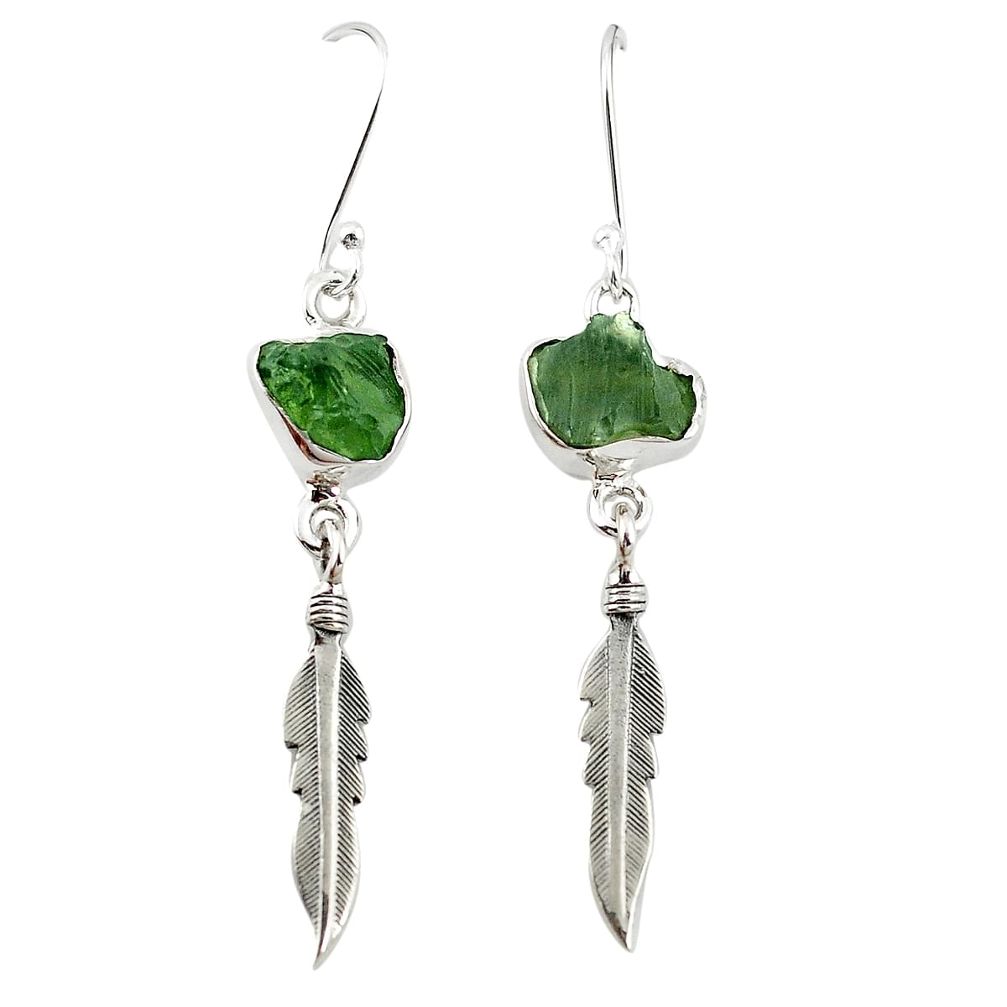 Natural green moldavite (genuine czech) 925 silver dangle earrings m25080