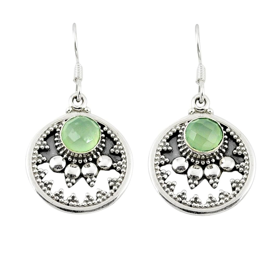 Natural green prehnite 925 sterling silver dangle earrings m26923